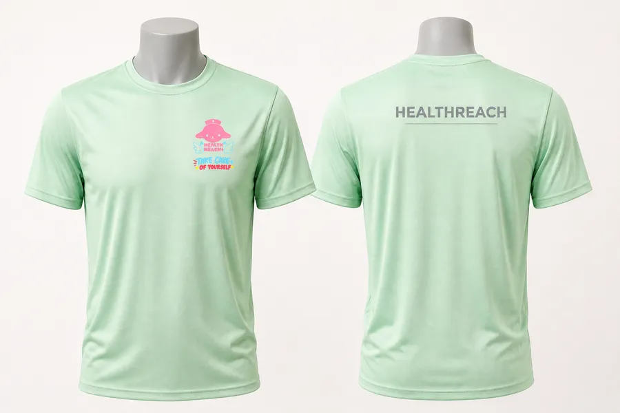 Mint green dri-fit tees printed for HealthReach health campaign Singapore