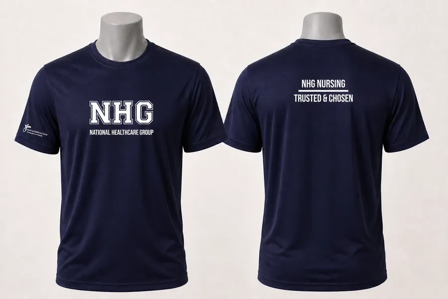 Navy dri-fit tees printed for NHG Nursing, National Healthcare Group Singapore